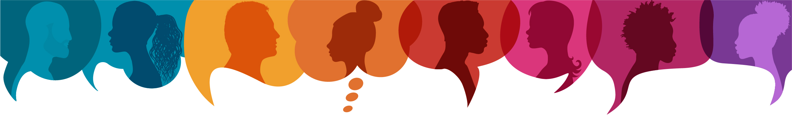Colorful Illustration of diverse people inside speech bubbles