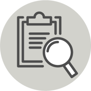 Icon of clipboard with magnifying glass